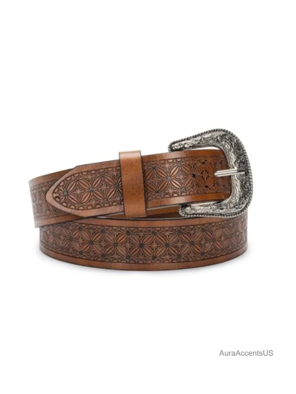 Women's Western Belt PU Leather Vintage Carved Buckle Cowgirl Waist Belt